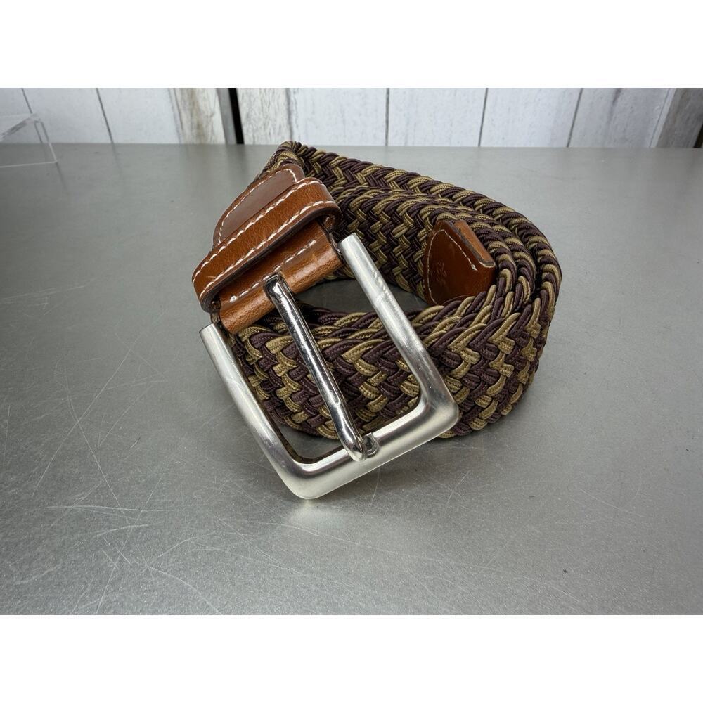 Woven Brown & Camel Tan Belt Leather Accent Size 41 Zig Zag